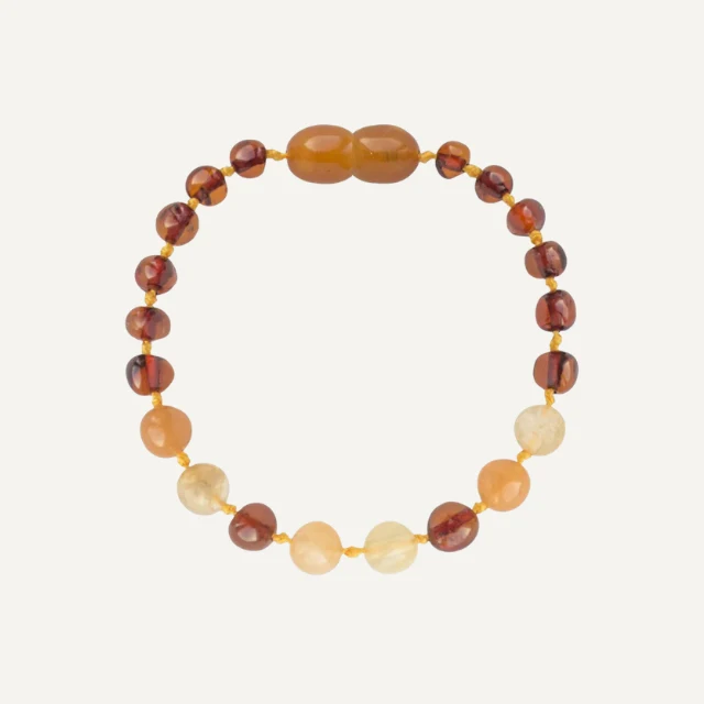 Barnsteen armband cognac en aventurijn 14 cm