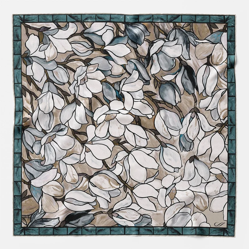 Clara - Silk Bandana - Teal and Tan