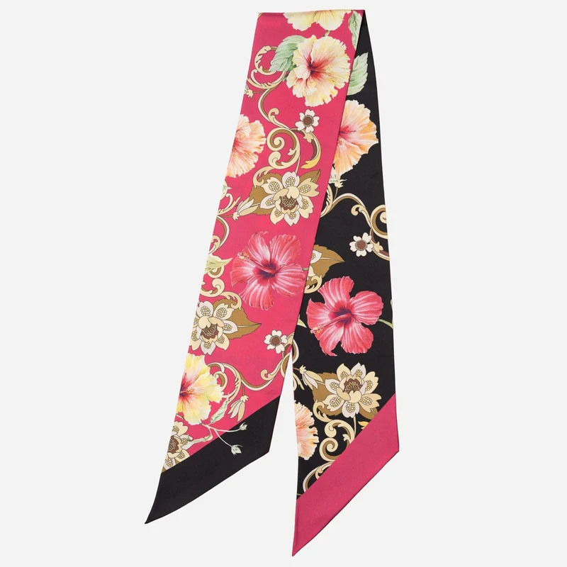 Hawaii Bloom - Skinny Silk Scarf - Pink
