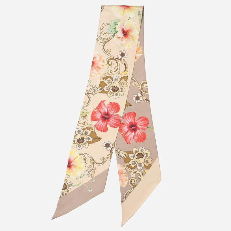 Hawaii Bloom - Skinny Silk Scarf - Vanilla