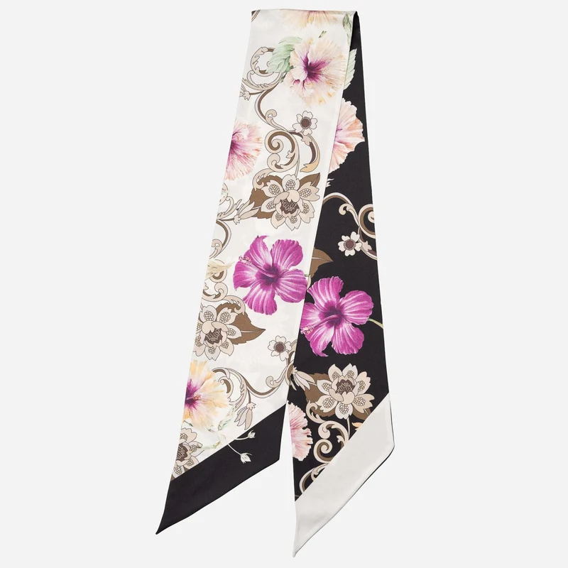 Hawaii Bloom - Skinny Silk Scarf - Cream