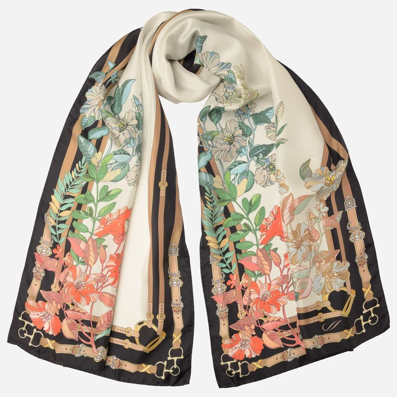Mina - Long Silk Scarf - Black