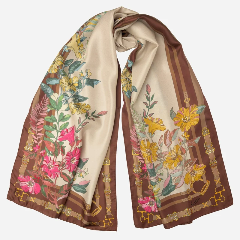 Mina - Long Silk Scarf - Chocolate Brown