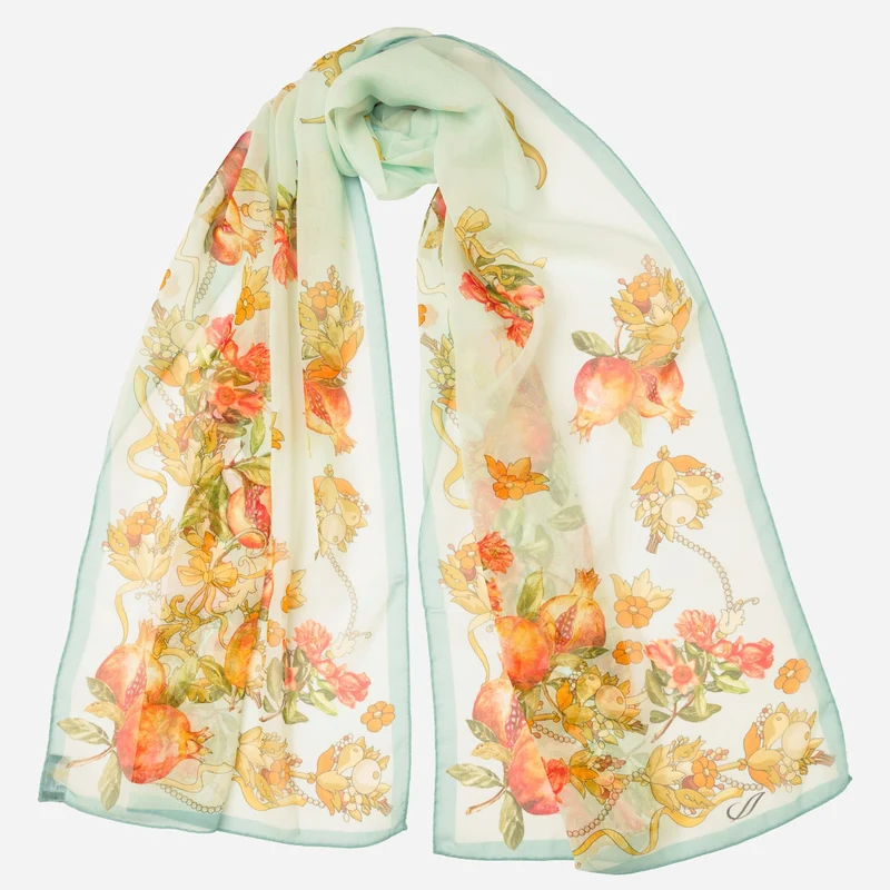 Persephone - Long Silk Scarf - Aqua