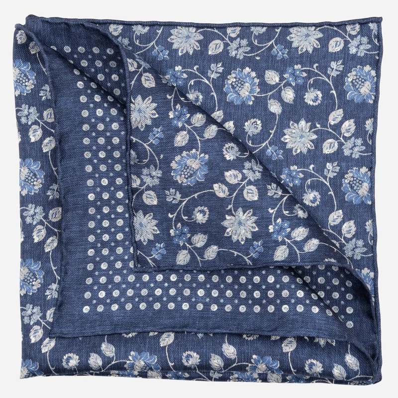 Nunzio - Double Sided Silk Pocket Square - Navy