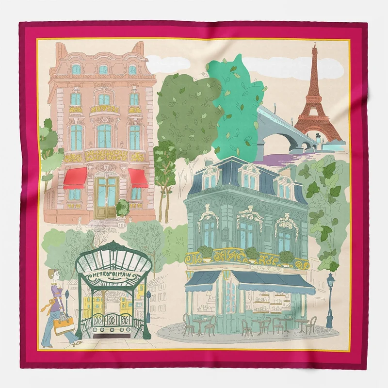 Parigi - Silk Foulard - Green and Magenta