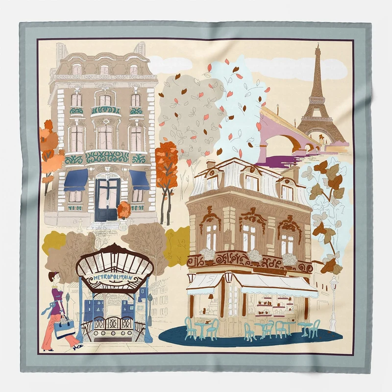 Parigi - Silk Foulard - Tan and Aqua