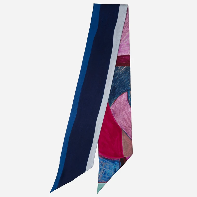 Lia - Skinny Silk Scarf - Pink and Blue