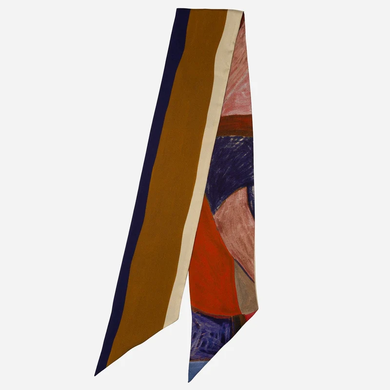 Lia - Skinny Silk Scarf - Bronze & Indigo
