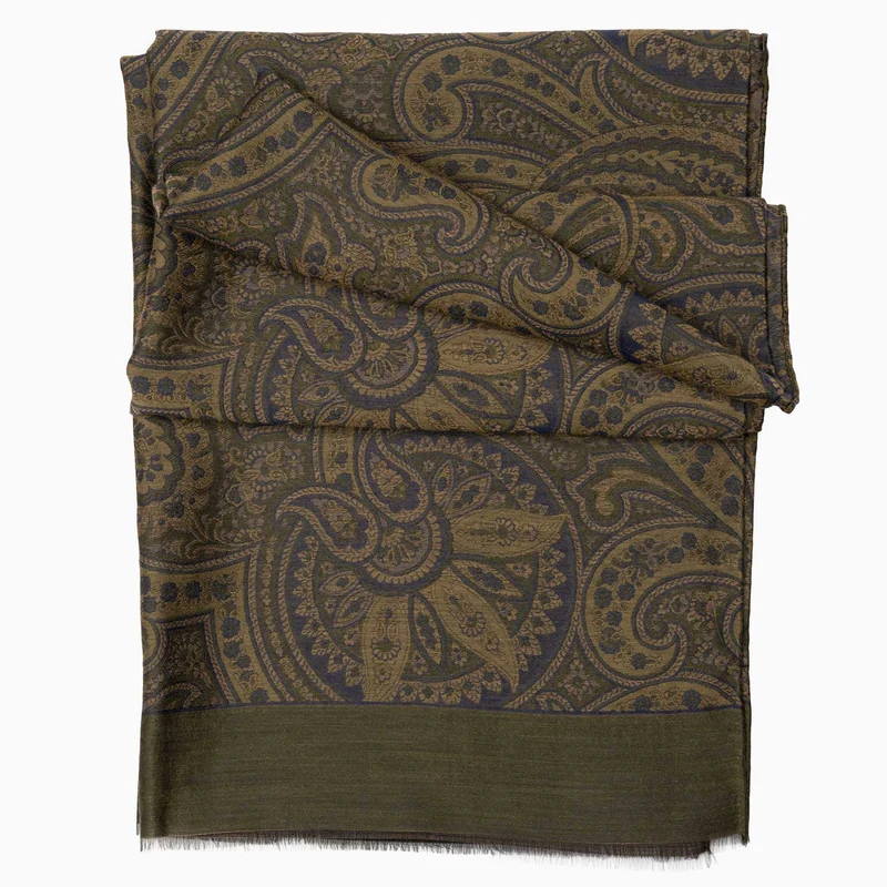 Leone - Wool Silk Scarf - Olive Green