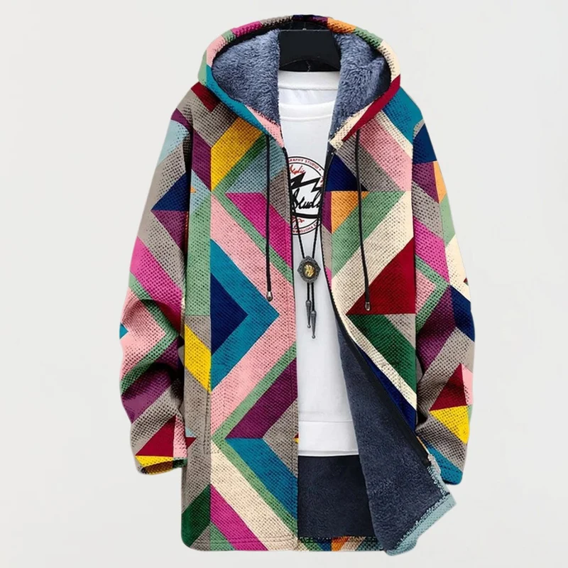 Women's Geometric Fleece Hoodie Vest in Multicolor