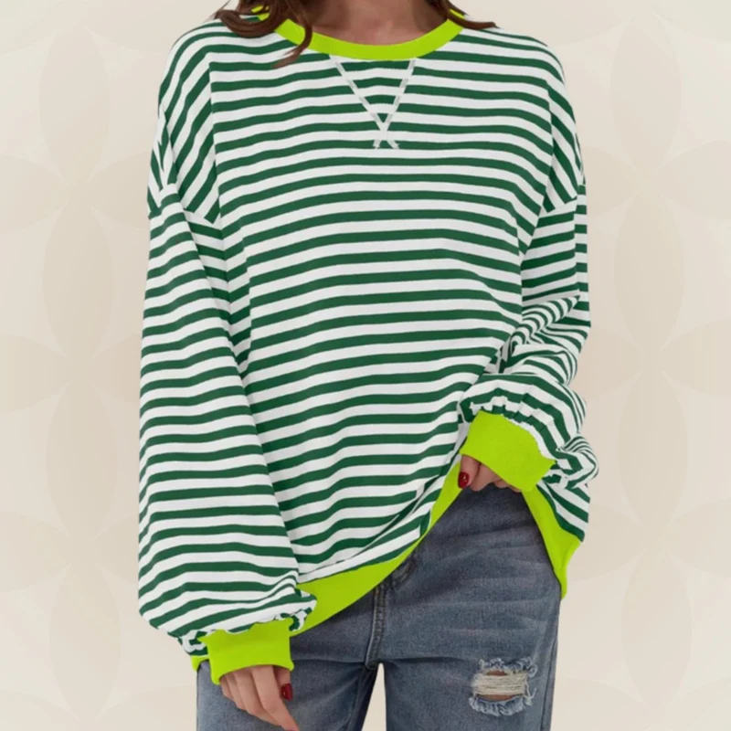 Women's Oversized Striped Knitted Sweater with Contrasting Borders