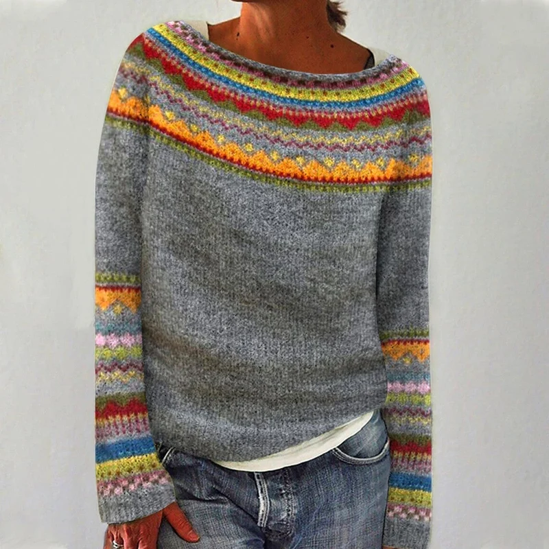Women's Colorful Scandinavian Patterned Knitted Sweater