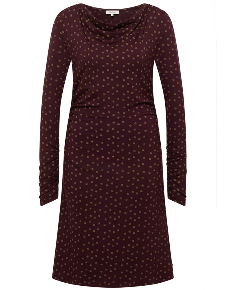TRANQUILLO waterval hals jurk JUNE BURGUNDY met print van ecovero