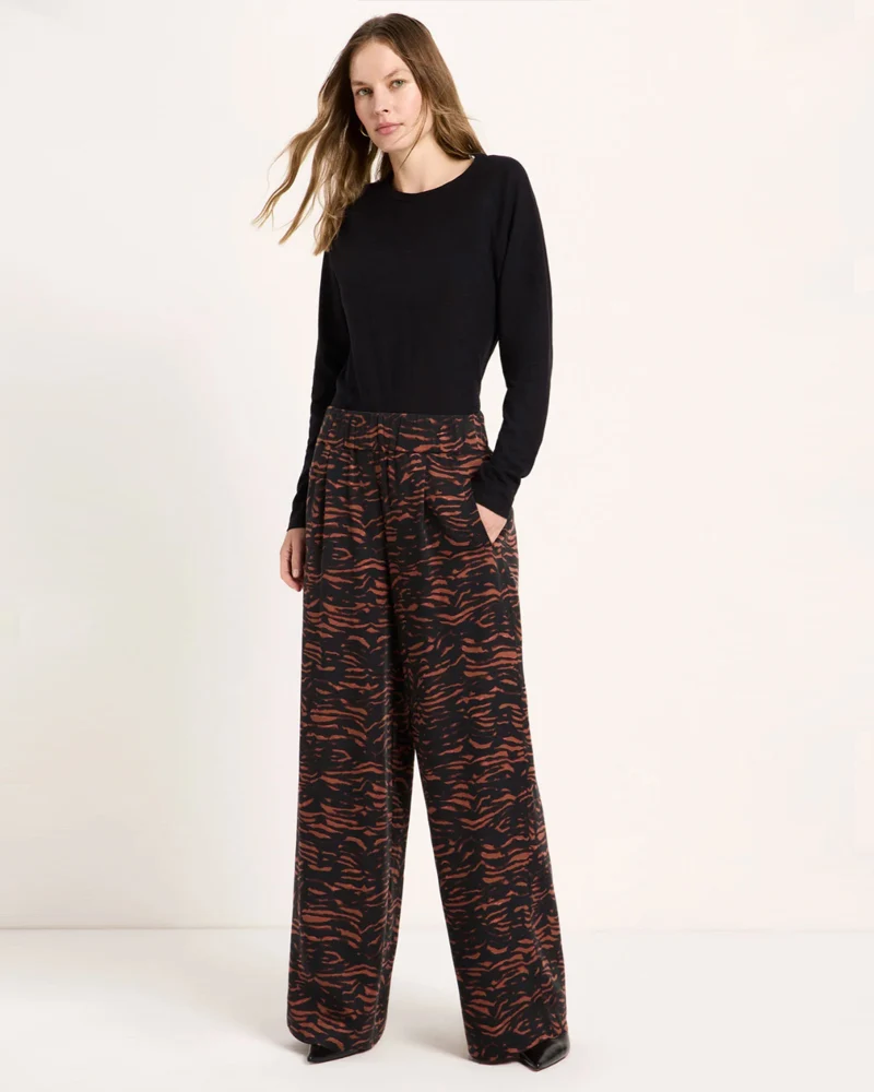 LANIUS wijde pantalon broek JOLENE ANIMAL BROWN van tencel