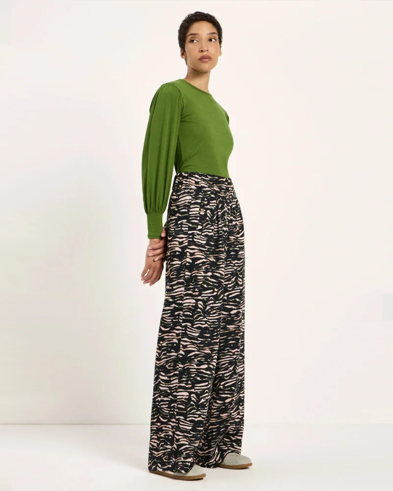 LANIUS wijde pantalon broek JOLENE ANIMAL ROSE van tencel