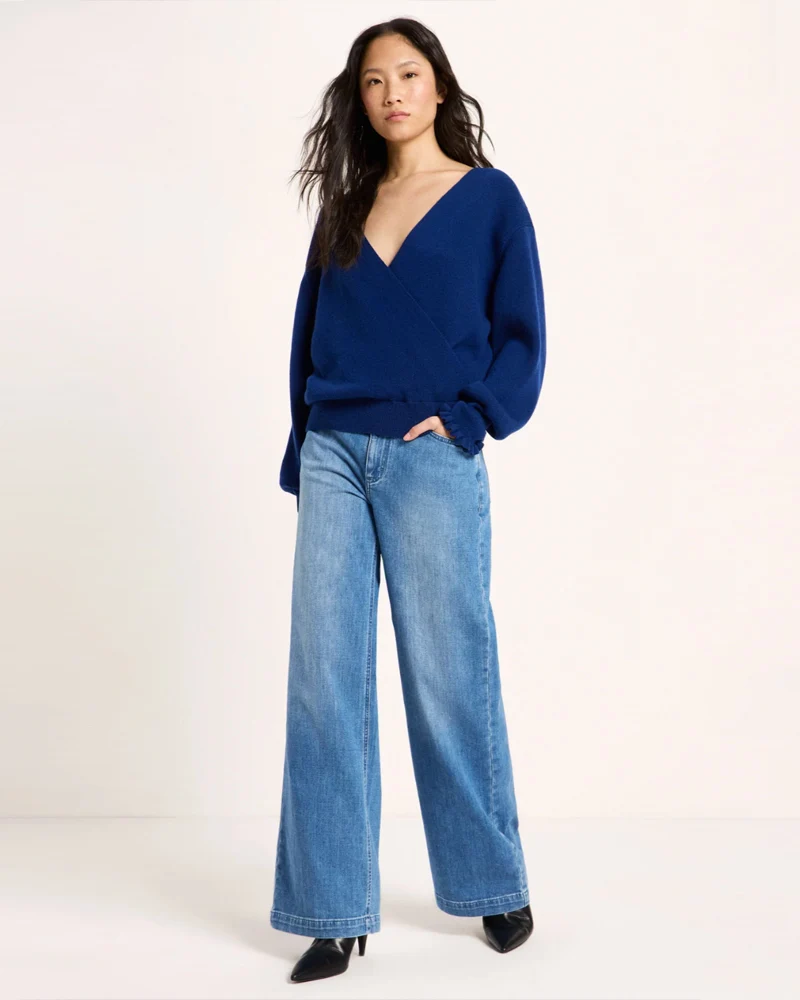 LANIUS trui met overslag BIBI BLUE merino wol en cashmere