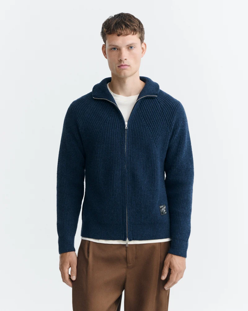 THINKING MU wollen merino vest EKAIZ BLUE met rits