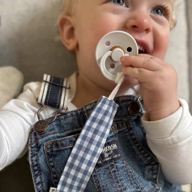 Speenkoord geruit wit met blauw