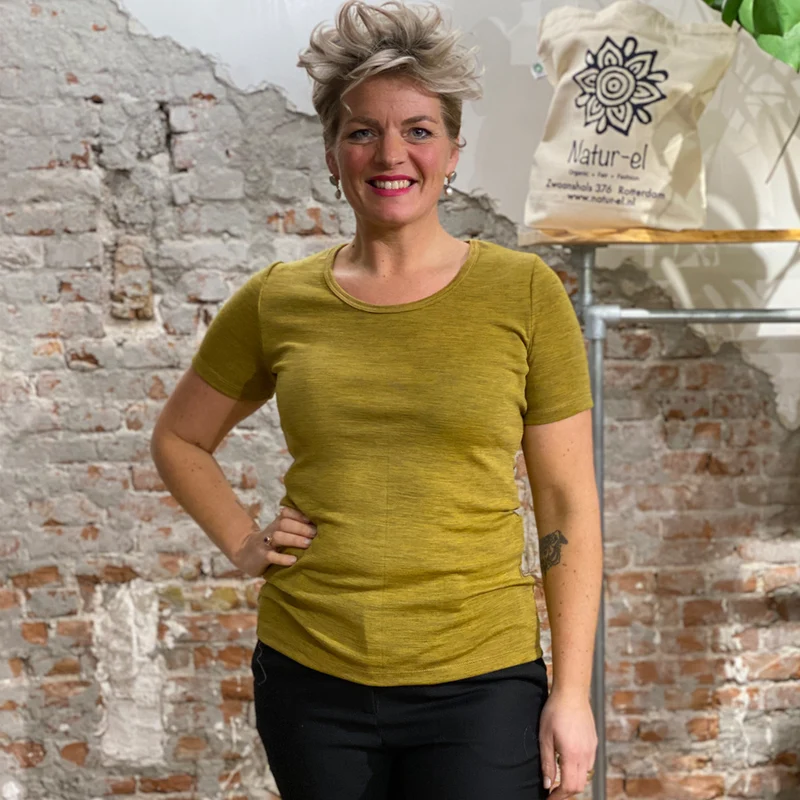 ENGEL puur wollen shirt korte mouw dames SAFFRAAN wollen ondergoed