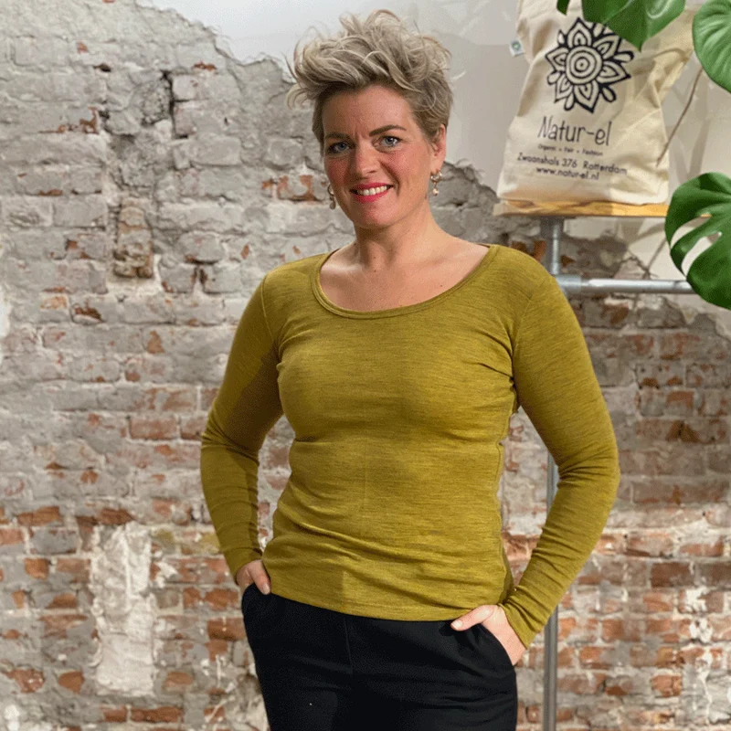 ENGEL Wollen longsleeve dames van biologische wol SAFFRAAN