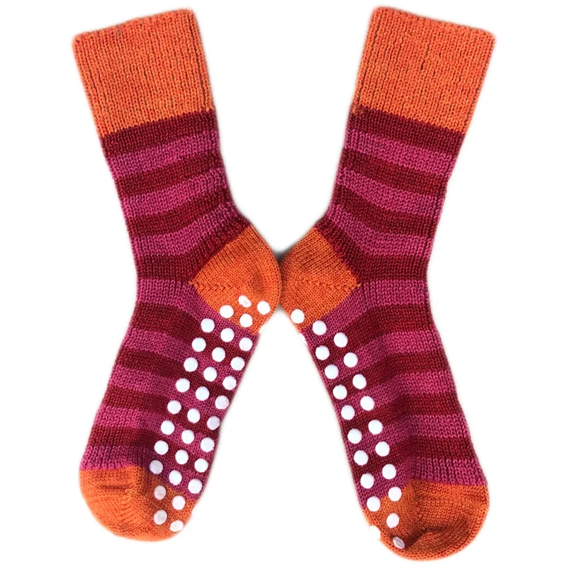 HIRSCH wollen ANTISLIP sokken kind GESTREEPT roze mango rood 015s 186