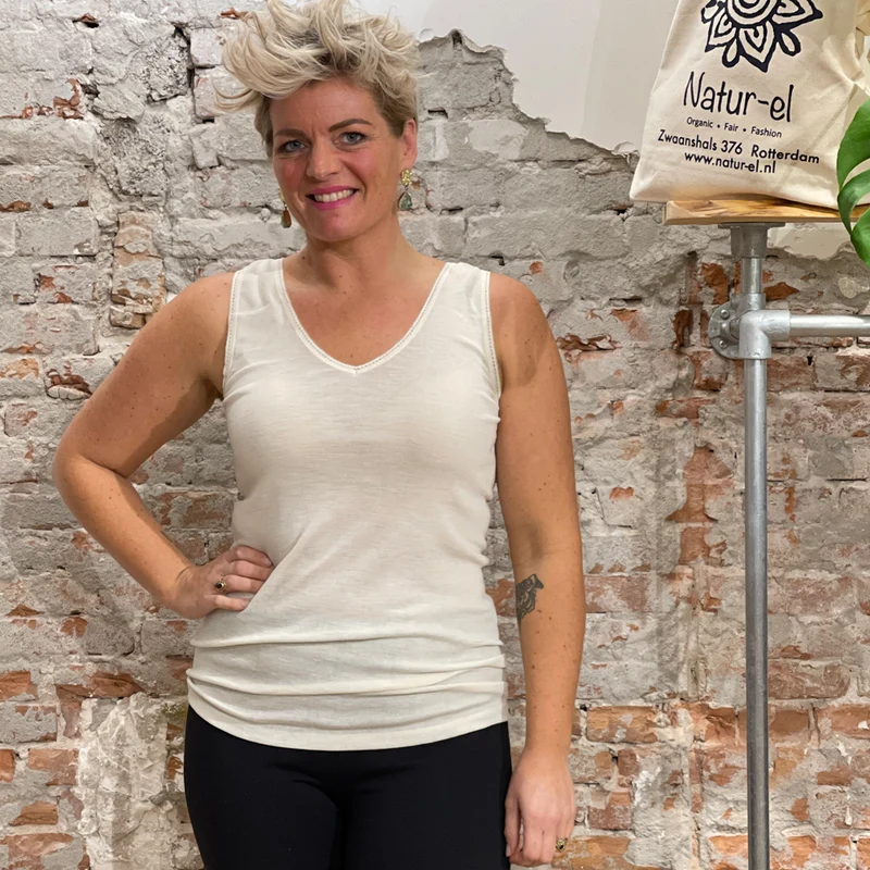 Living Crafts wol zijde hemd V-HALS naturel