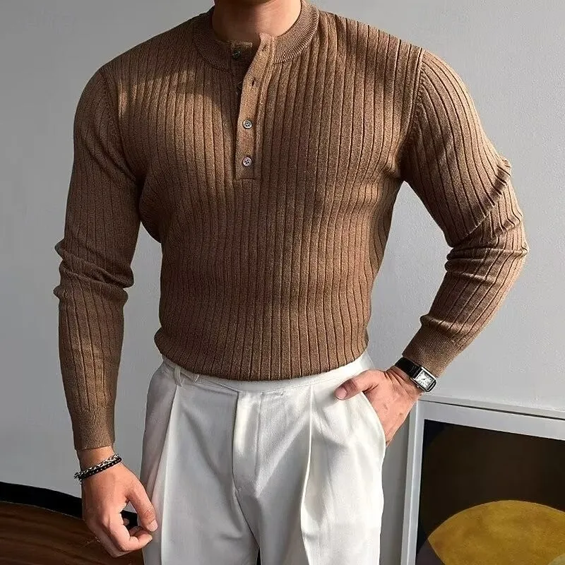Men's Classic Ribbed Henley Sweater