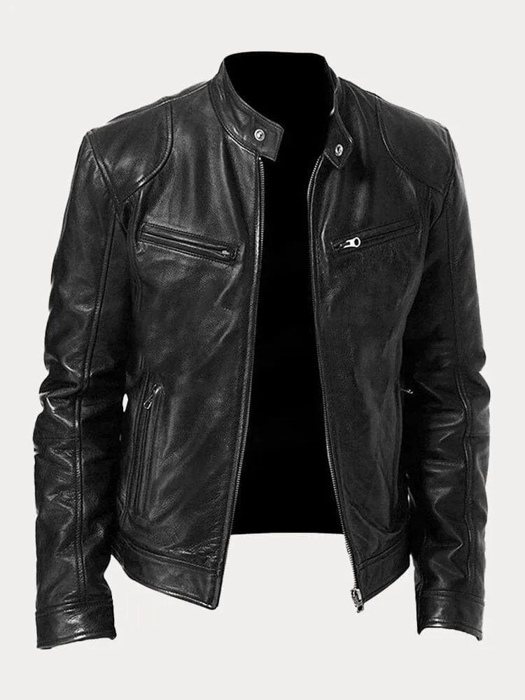 Men's Insulated Leather Jacket with Adjustable Cuffs