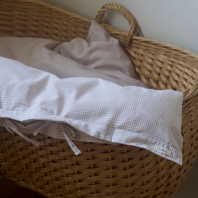 Lubilu geruit kinderbeddengoed beige 140 x 100 cm
