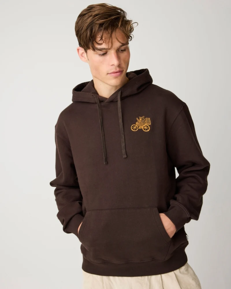Hoodie BIKE OWL CHOCO van biologisch katoen KCA