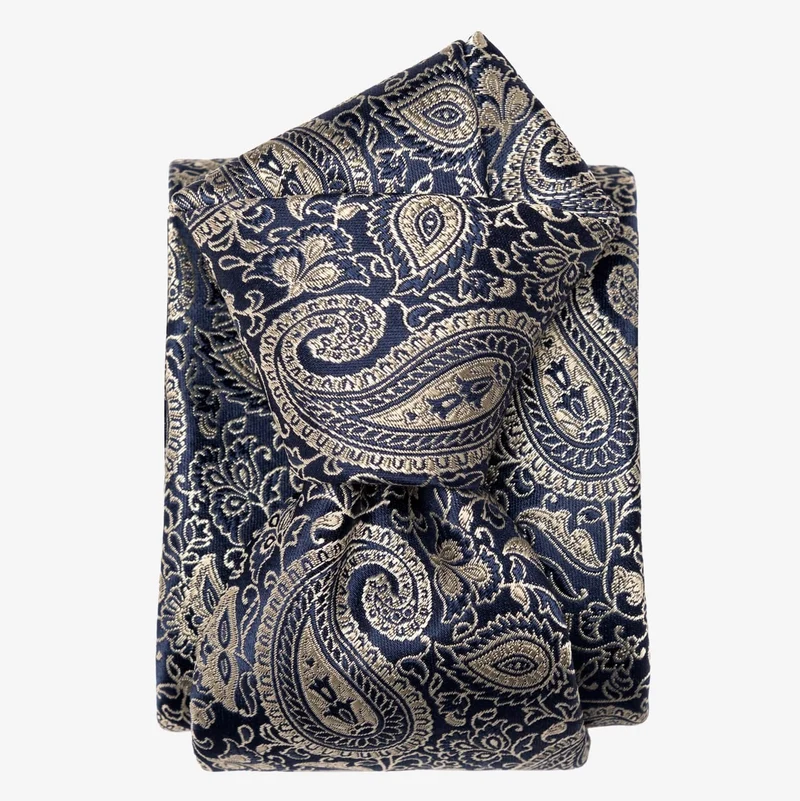Donatello - Silk Jacquard Tie - Navy and Pewter