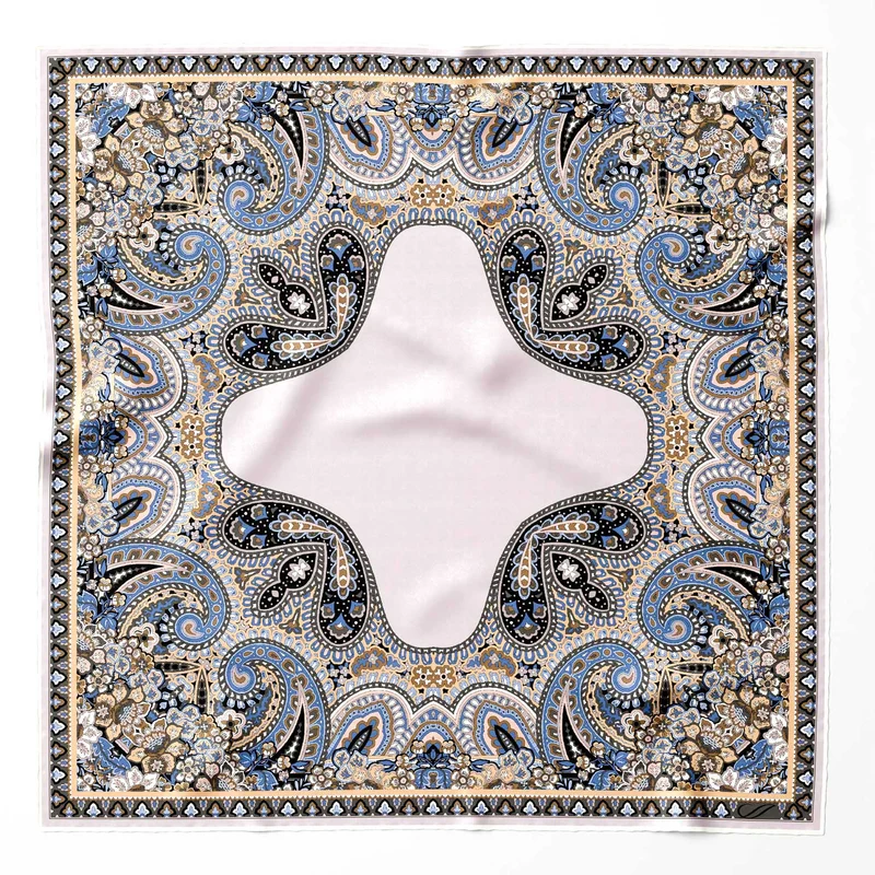 Perugia - Silk Pocket Square - Blue and Brown