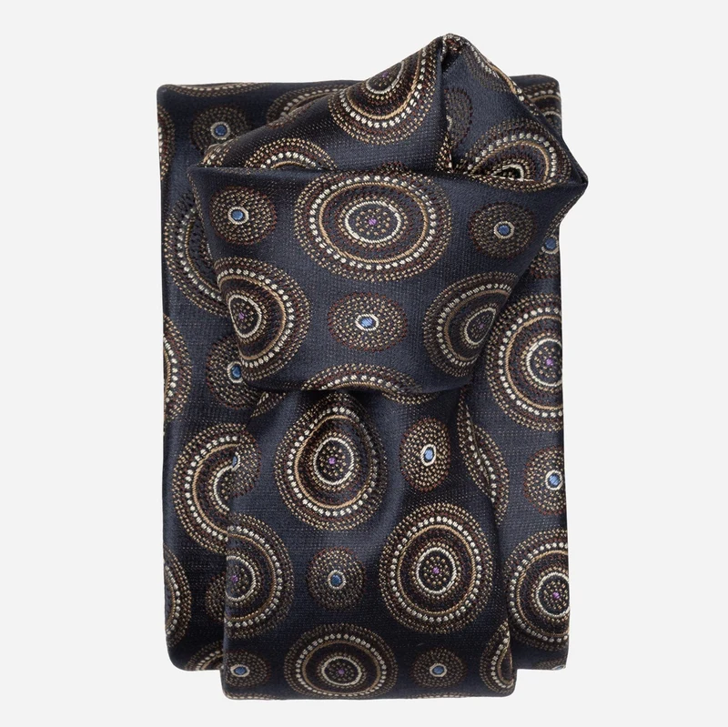 Cefalù - Silk Jacquard Tie - Navy and Brown