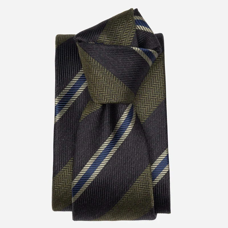 Flaminia - Silk Jacquard Tie - Navy and Olive