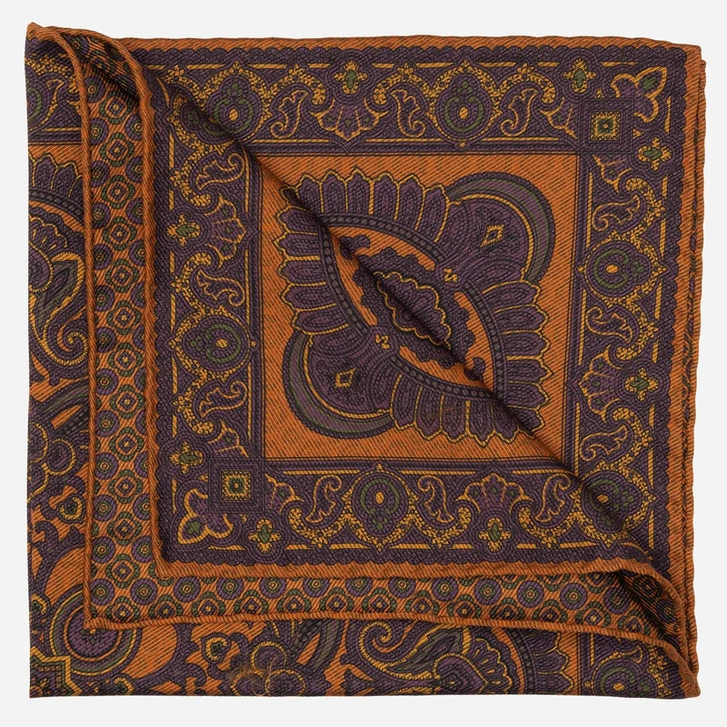 Lario - Double Sided Silk Pocket Square - Orange & Purple