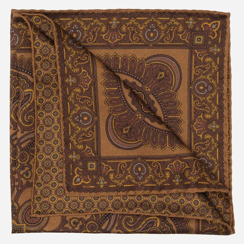 Lario - Double Sided Silk Pocket Square - Brown