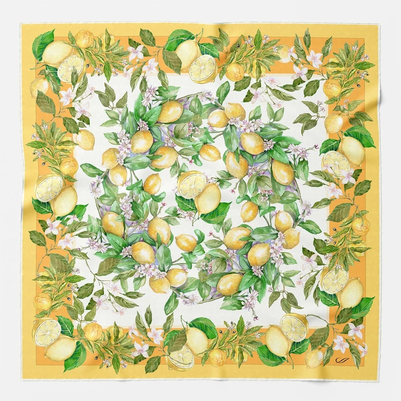 Limoni Fioriti - Silk Foulard - Yellow