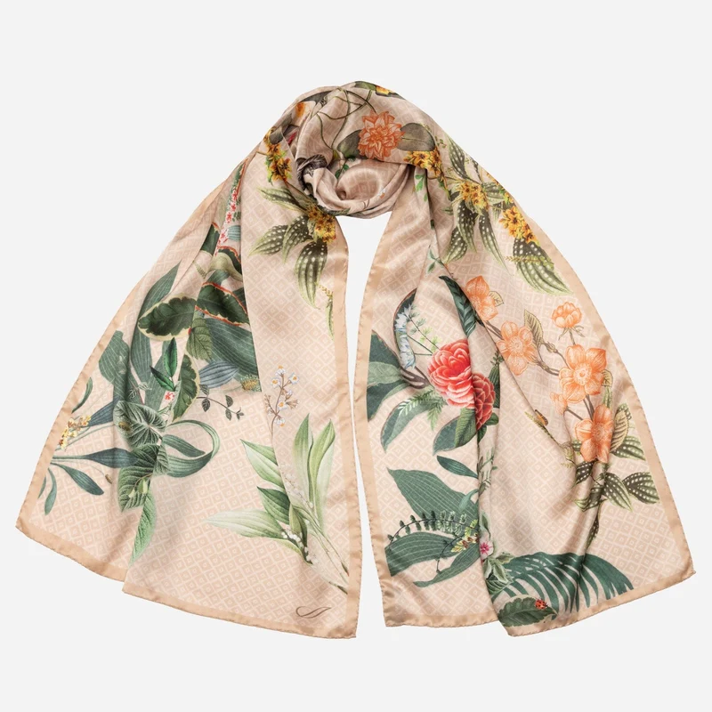 Sara - Long Silk Scarf - Beige