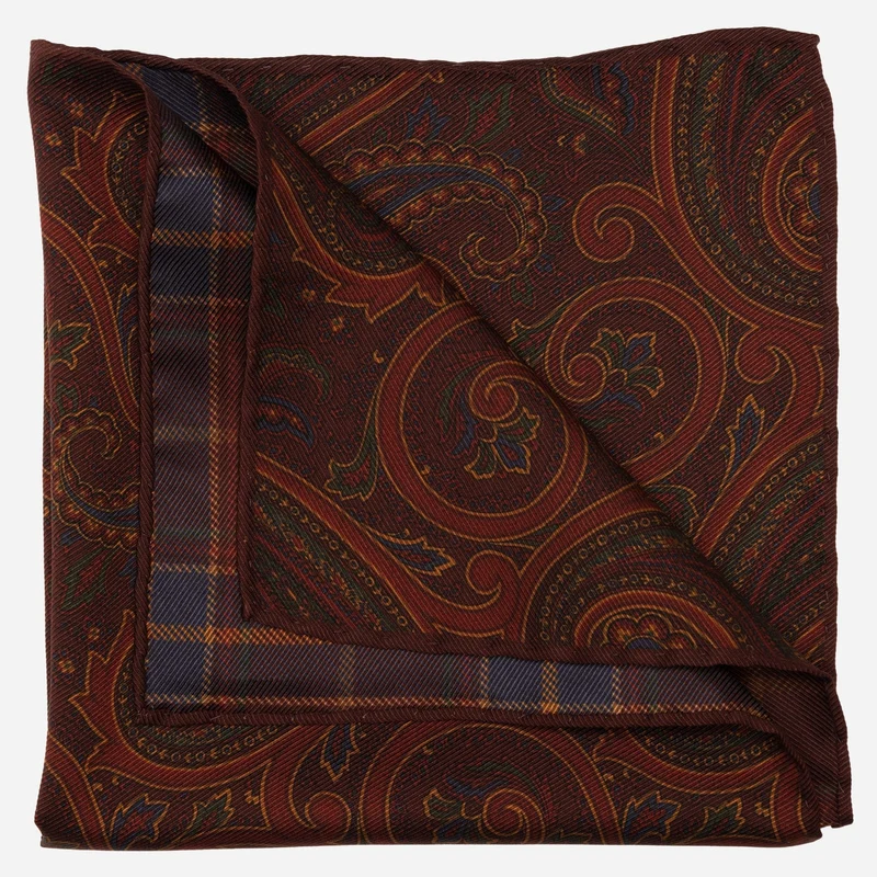 Positano - Double Sided Silk Pocket Square - Burgundy