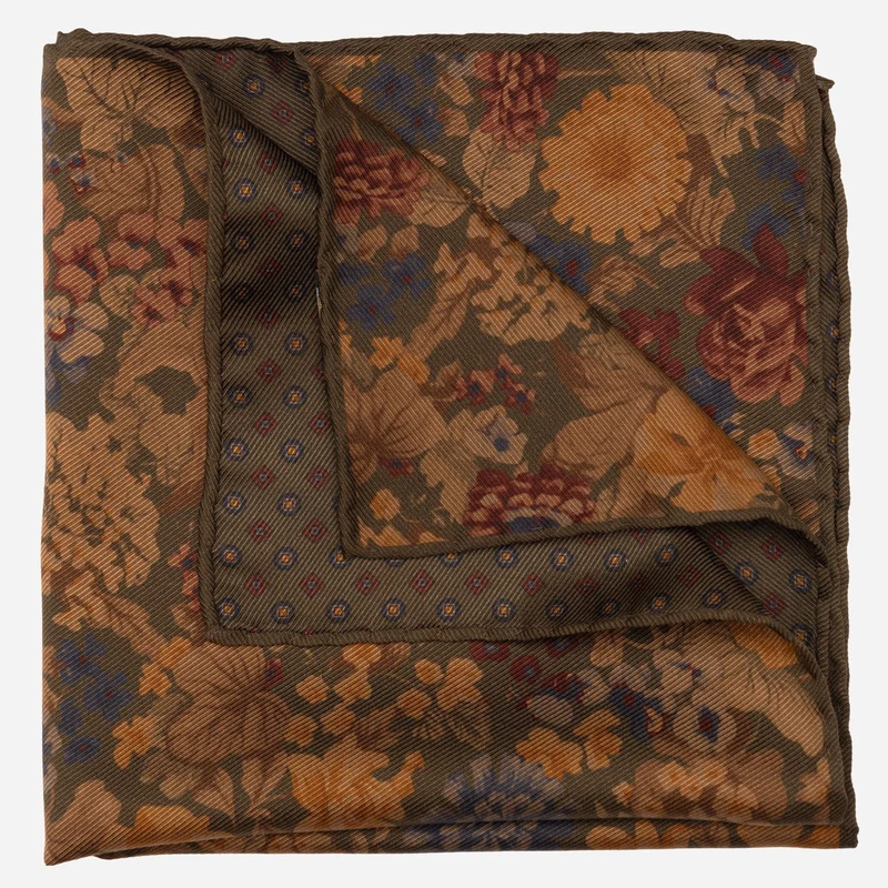 Vico - Double Sided Silk Pocket Square - Olive Green