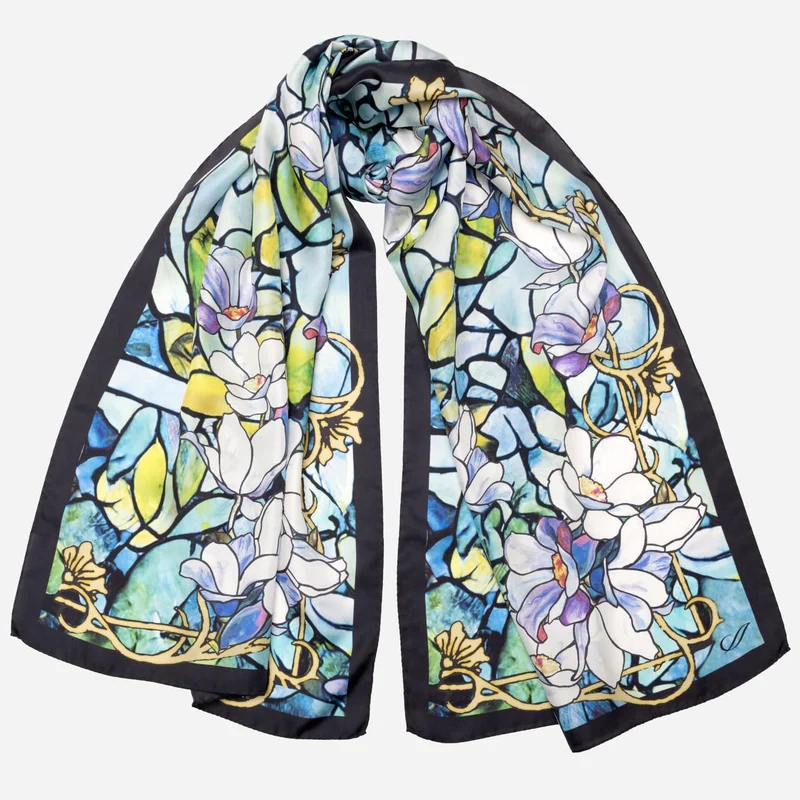 Tiffany - Long Silk Scarf - Aqua Blue