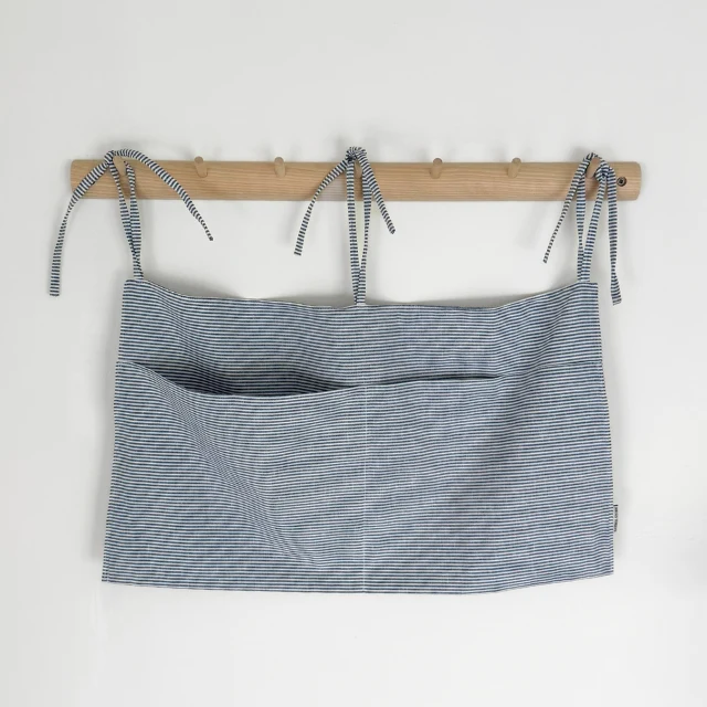 Linnen bed- en boxorganizer blauw wit gestreept