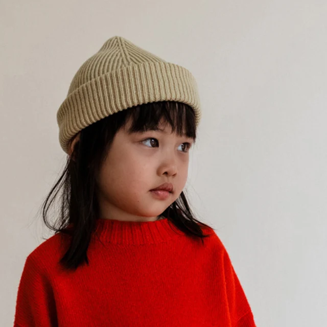 Hvid beanie fonzie kids light yellow
