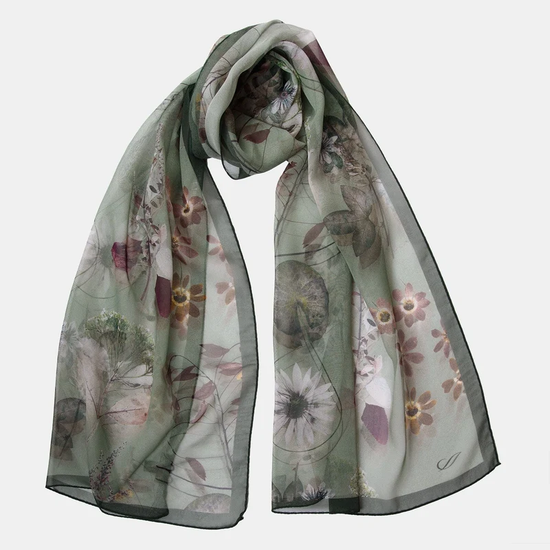 Botanica - Long Silk Scarf - Green