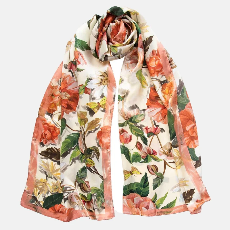 Rosa - Long Silk Scarf - Peach