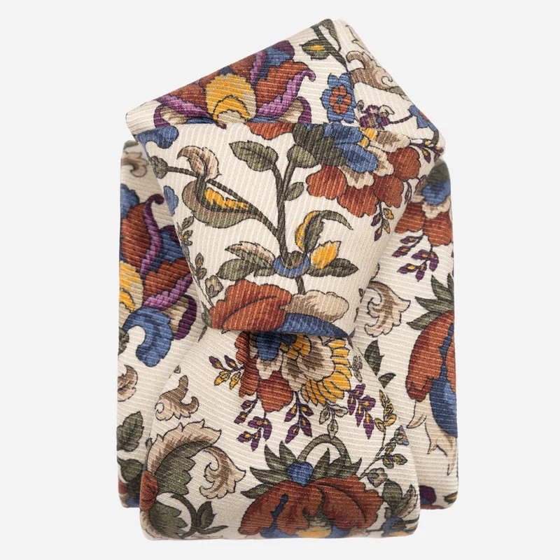 Bardini - Printed Madder Silk Tie - Cream