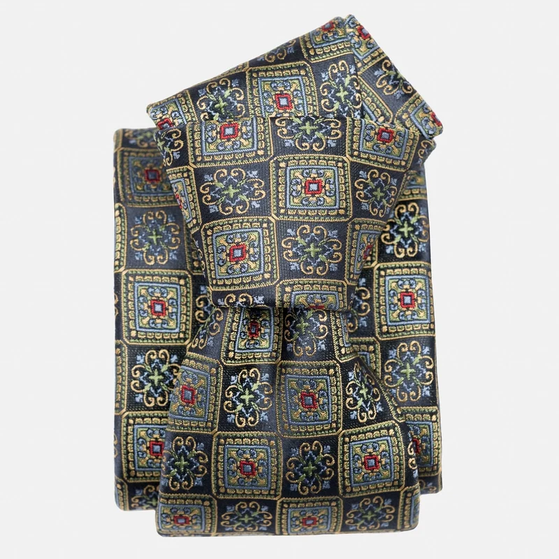 De Sica- Silk Jacquard Tie - Navy and Yellow