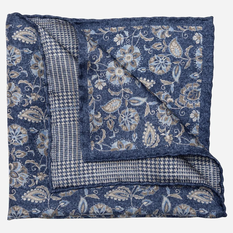Enzo - Double Sided Silk Pocket Square - Blue