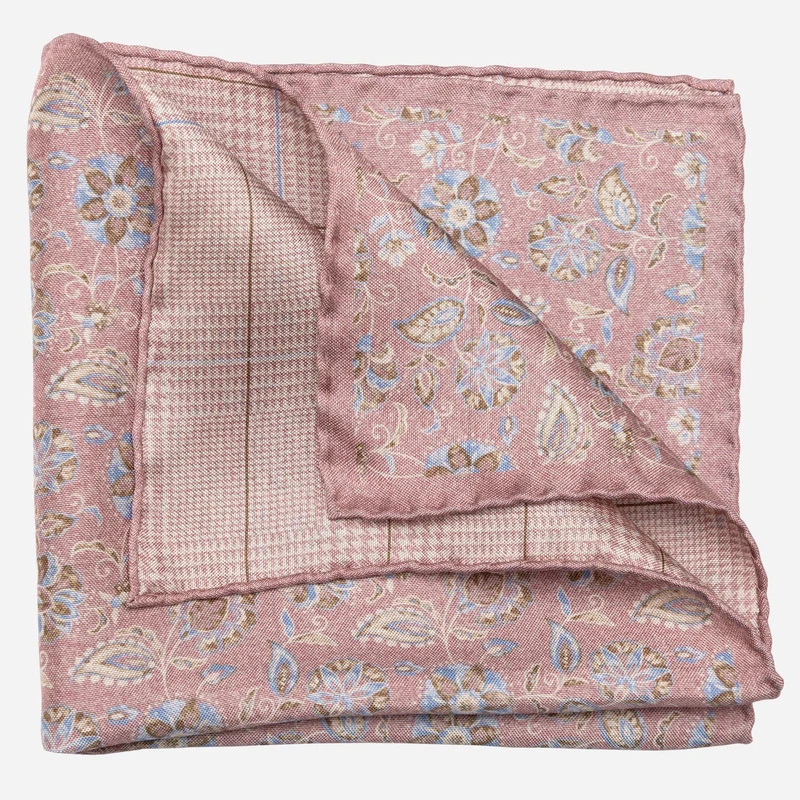 Enzo - Double Sided Silk Pocket Square - Pink